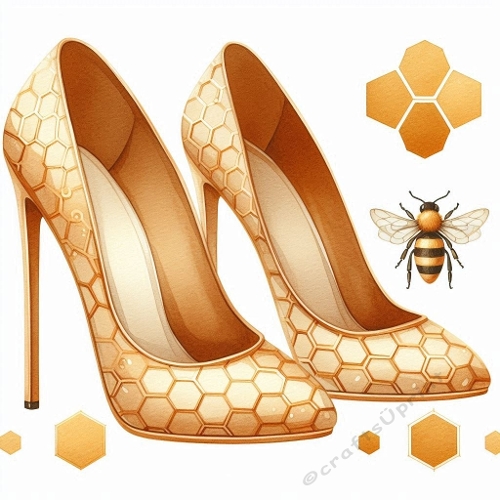 Watercolor Honeycomb Heels Illustration – Bee & Honey Fashion Art 1024×1024 JPEG