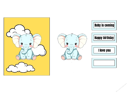 Cute Baby Elephant 3D Card Kit – Easy‑to‑Make Printable A4 JPEG