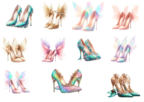 Fantasy Fairy & Mermaid Heels Kit – Watercolor Fashion Collection 1024×1024 JPEG