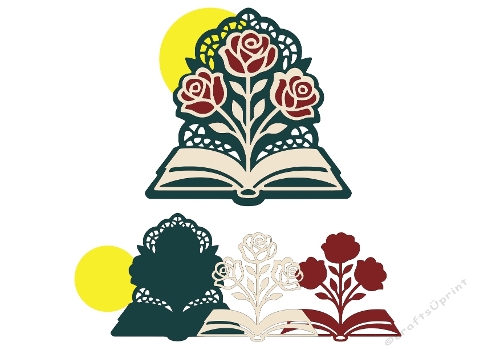 Layered 3D Book & Roses – Multilayer SVG & Silhouette Cutting File