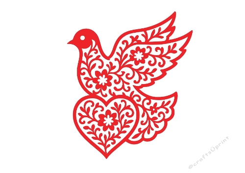 Dove & Heart Floral Cut File – Elegant SVG & Silhouette Design