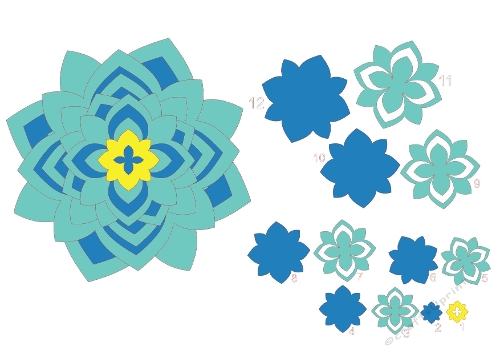 3D Layered Geometric Flower – 12‑Layer Mandala SVG Cutting File