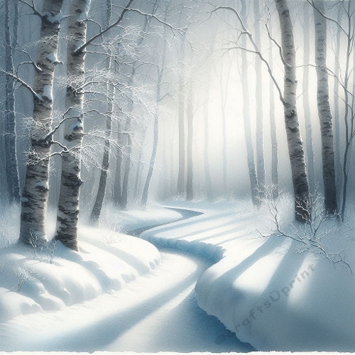 Winter Birch Forest Watercolor | Snowy Path Landscape | 1024×1024 JPEG