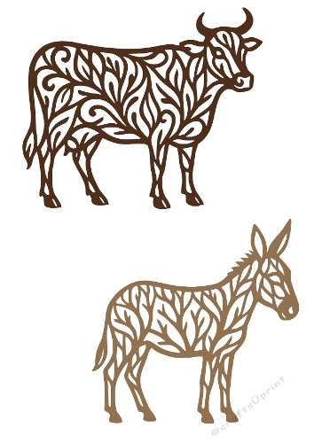 Decorative Animal Duo Cut Files | Ornamental Bull and Donkey | SVG and Silhouette Files