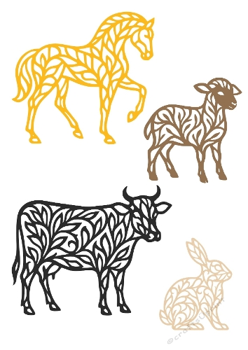 Decorative Farm Animal Kit | Horse, Lamb, Cow & Rabbit | SVG and Silhouette Files