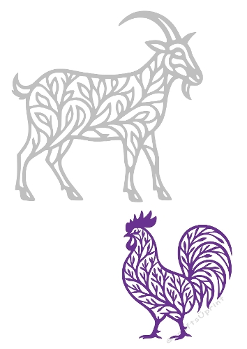 Decorative Animal Duo | Goat & Rooster Cut Files | SVG and Silhouette Files