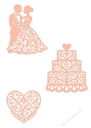 Wedding Silhouette Trio | Couple, Cake & Decorative Heart | SVG and Silhouette Files