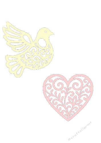 Decorative Bird & Heart Set | Ornamental Cut File Kit | SVG and Silhouette Files