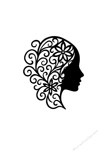 Decorative Floral Head Silhouette | Ornamental Cut File | SVG and Silhouette Files