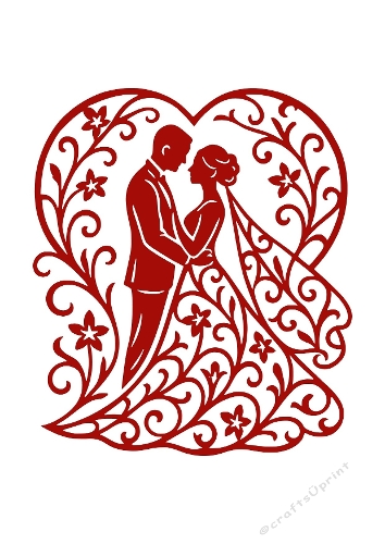 Romantic Couple in Floral Heart | Decorative Cut File | SVG and Silhouette Files