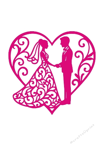 Romantic Couple in Heart Frame | Decorative Cut File | SVG and Silhouette Files