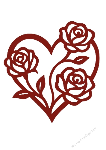 Heart with Roses Outline | Decorative Cut File Shape | SVG and Silhouette Files