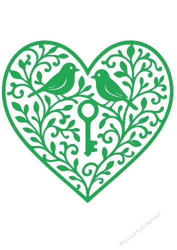 Heart Birds & Key Ornament | Decorative Cut File | SVG and Silhouette Files