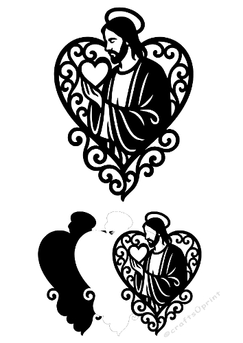 3D Sacred Heart Silhouette | Layered Religious Cut File | SVG and Silhouette Files