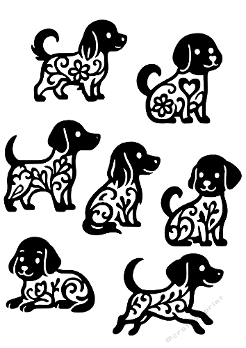 Floral Dog Silhouettes Set | Decorative Cut Files | SVG and Silhouette Files