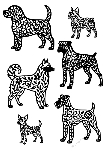 Floral Dog Silhouettes Set | Decorative Cut Files | SVG and Silhouette Files