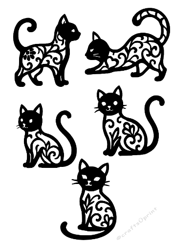 Floral Cat Silhouettes Set | Decorative Cut Files | SVG and Silhouette Files