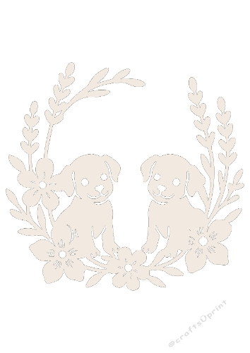 Puppy Duo Floral Wreath | Decorative Cut File | SVG and Silhouette Files