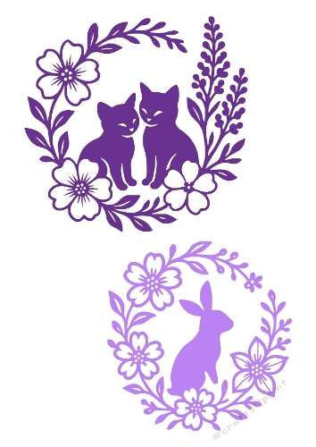 Cats & Rabbit Floral Wreath Set | Decorative Cut Files | SVG and Silhouette Files
