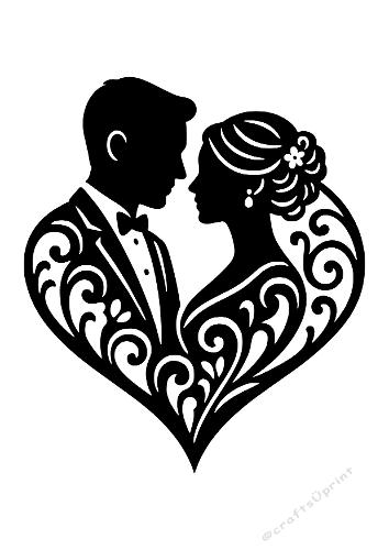 Romantic Couple Heart Silhouette | Decorative Cut File | SVG and Silhouette Files