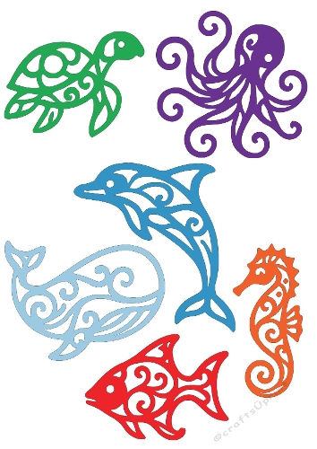 Ornamental Sea Animals Set | Decorative Cut Files | SVG and Silhouette Files
