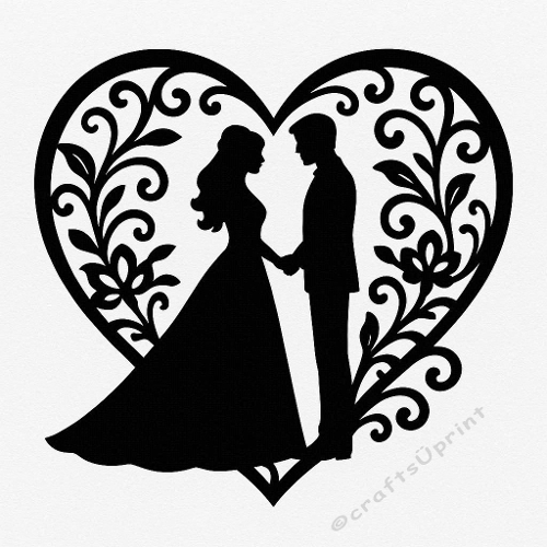 Romantic Couple Heart Silhouette | Decorative Cut File | SVG and Silhouette Files
