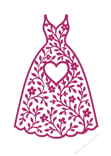 Floral Dress Silhouette with Heart | Decorative Cut File | SVG and Silhouette Files