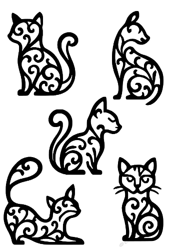 Ornamental Cats Silhouette Set | Decorative Cut Files | SVG and Silhouette Files