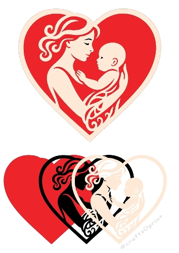 Mother and Baby Heart Silhouettes | Decorative Cut Files | SVG and Silhouette Files