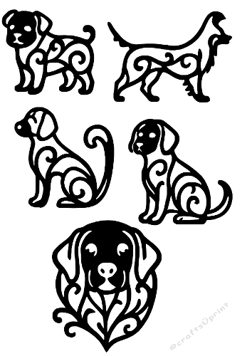 Ornamental Dogs Silhouette Set | Decorative Cut Files | SVG and Silhouette Files