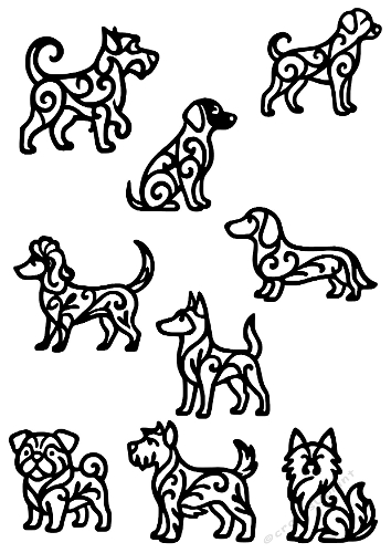 Ornamental Dogs Silhouette Bundle | Decorative Cut Files | SVG and Silhouette Files