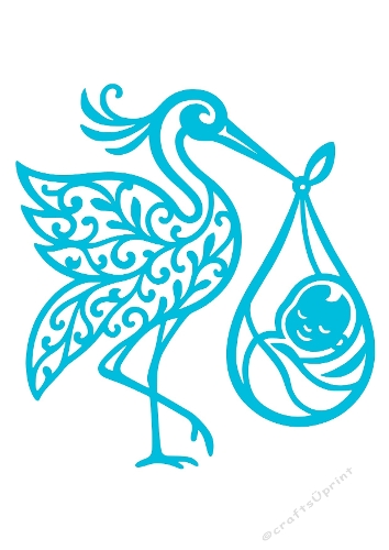 Stork with Baby Silhouette | Decorative Cut File | SVG and Silhouette Files
