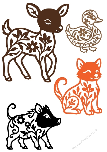 Ornamental Animals Silhouette Set | Decorative Cut Files | SVG and Silhouette Files