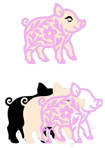 Ornamental Pigs Silhouette Set | Decorative Cut Files | SVG and Silhouette Files