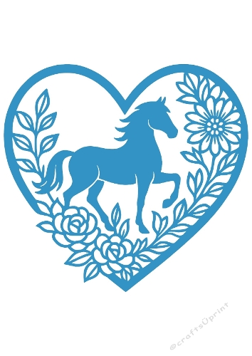 Horse in Floral Heart | Decorative Cut File | SVG and Silhouette Files