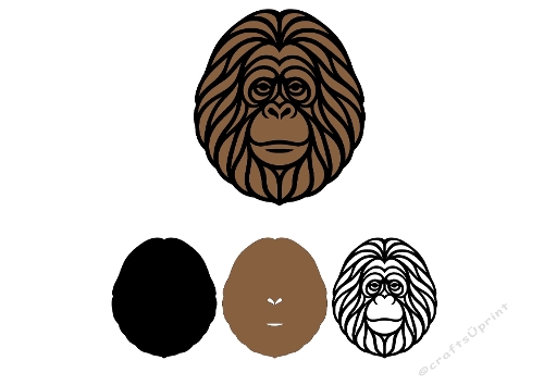 Layered Orangutan Face – Decorative Animal SVG Cutting File