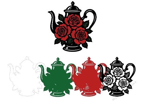 Decorative Teapot With Roses – Floral Silhouette SVG Cutting File