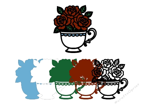 Decorative Teacup With Roses – Layered Floral SVG Cutting File