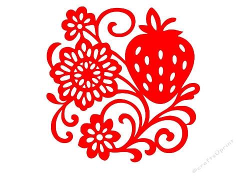 Decorative Strawberry & Floral Motif – Botanical Silhouette SVG Cutting File