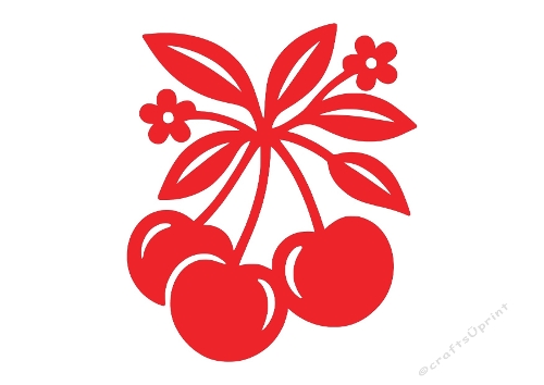 Cherry Trio Branch – Playful Fruit Silhouette SVG Cutting File