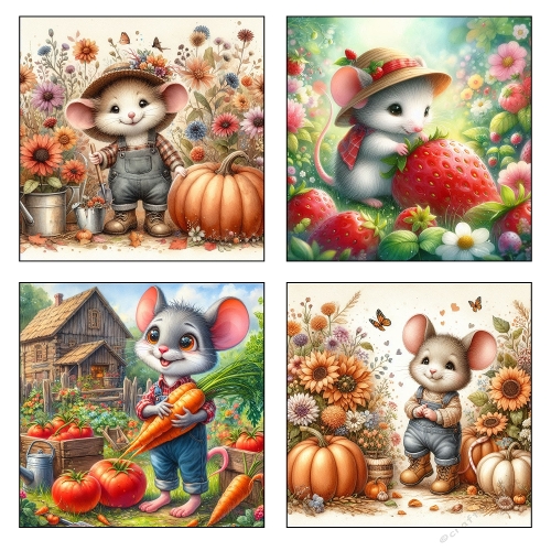 Harvest Mouse Illustration Kit – Whimsical Cottage Garden Clipart Collection