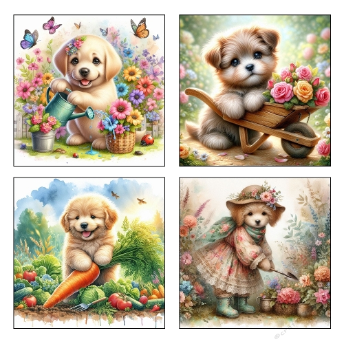 Garden Puppy Illustration Kit – 2000×2000 px Cute Clipart Collection