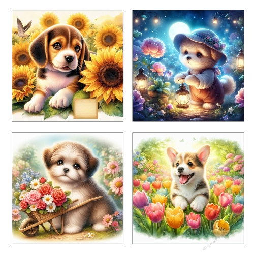 Floral Puppy Illustration Kit – 2000×2000 px Cute Garden Clipart Collection