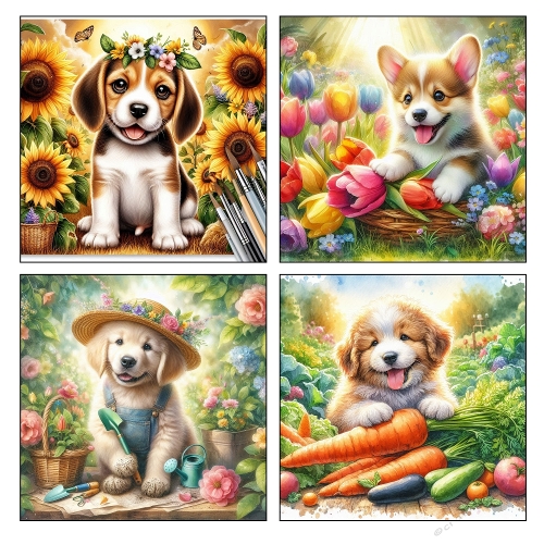Garden & Floral Puppy Illustration Kit – 2000×2000 px Cute Clipart Collection