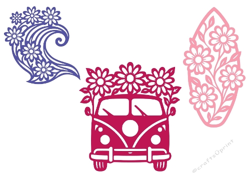 3D Floral Wave, Van & Surfboard – SVG & Silhouette Cutting Files