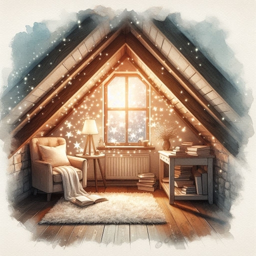 Watercolor Cozy Attic Reading Nook – 8K Warm Magical Retreat