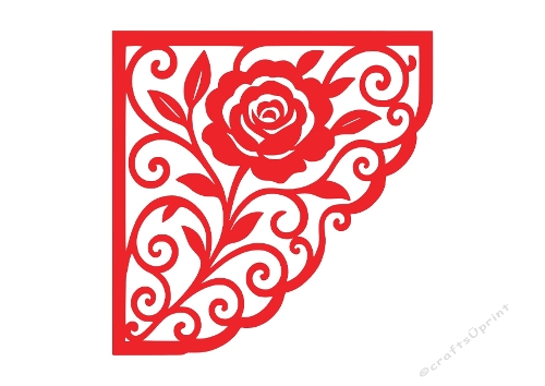 Rose Corner Ornament Silhouette – SVG Decorative Floral Scroll Cut File