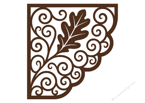 Elegant Ornamental Corner SVG – Oak Leaf Swirl Design for Cards, Crafts & Silhouette Cutting