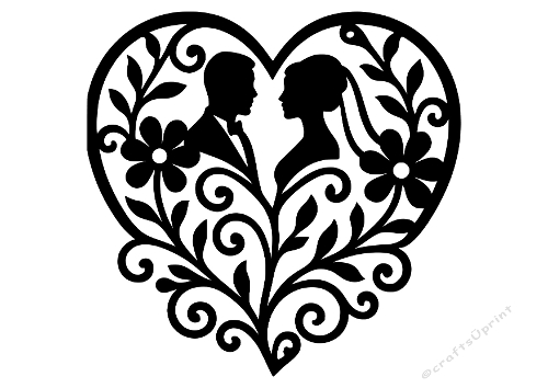 Wedding Silhouette with Floral Cutouts for Cards & Silhouette Crafts