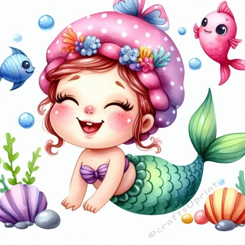 Cute Baby Mermaid Watercolor